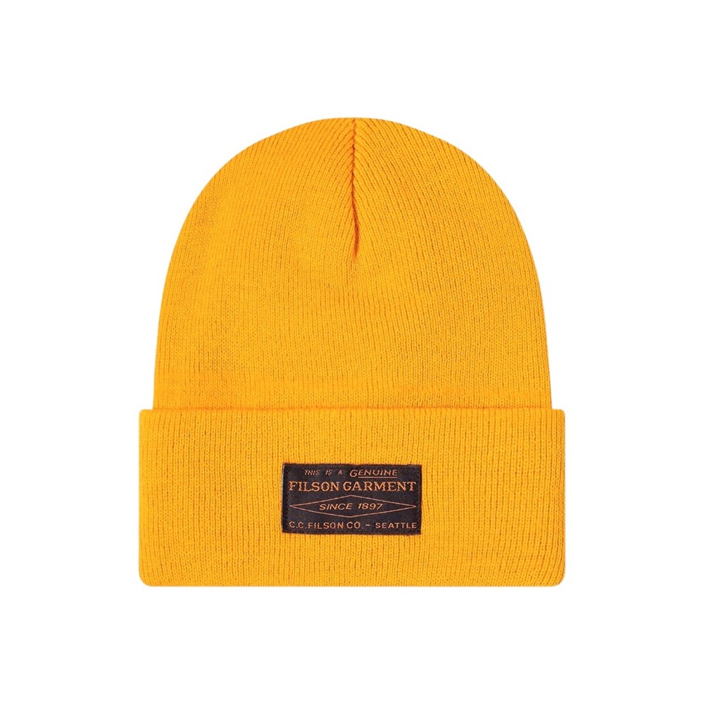 FILSON BALLARD WATCH CAP - Men’s Mustard Yellow Knit Cuffed Beanie 100% Acrylic